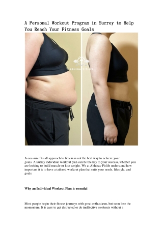 A Personal Workout Program in Surrey to Help You Reach Your Fitness Goals