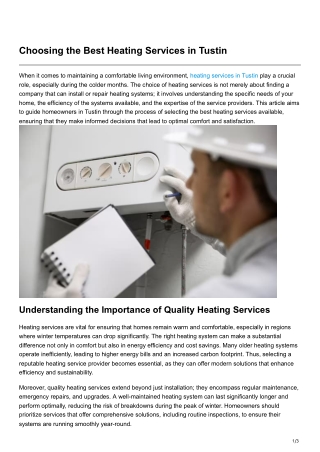 Choosing the Best Heating Services in Tustin
