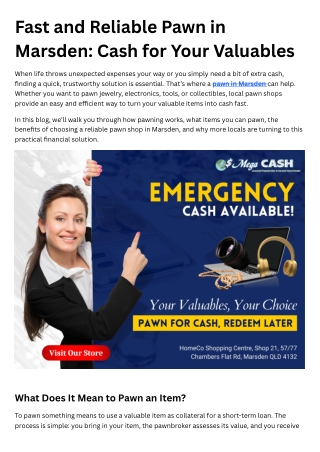 Fast and Reliable Pawn in Marsden Cash for Your Valuables
