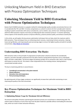 unlocking maximum yield in bho extraction with
