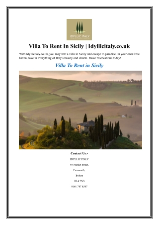 Villa To Rent In Sicily Idyllicitaly.co.uk