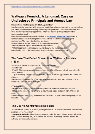 Watteau v Fenwick_ A Landmark Case on Undisclosed Principals and Agency Law -PDF