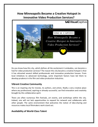 How Minneapolis Became a Creative Hotspot in Innovative Video Production Services