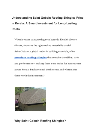 Understanding Saint-Gobain Roofing Shingles Price in Kerala A Smart Investment for Long-Lasting Roofs