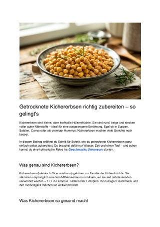 Post 14 - Getrocknete Kichererbsen richtig zubereiten – so gelingt's