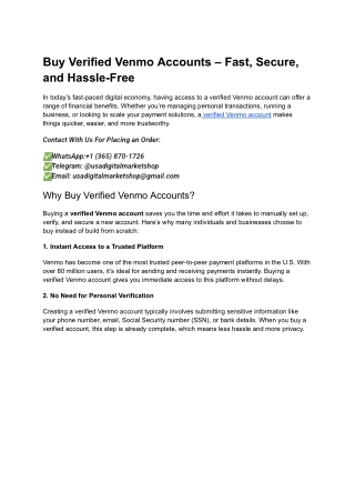 Buy Verified Venmo Accounts – Fast, Secure, and Hassle-Free