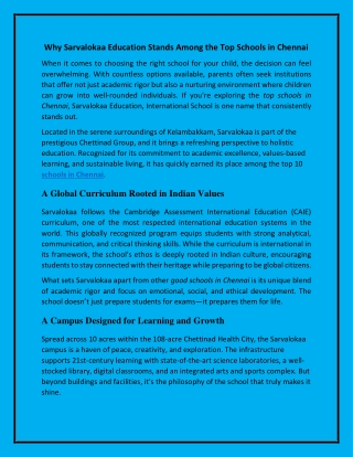 Why Sarvalokaa Education Stands Among the Top Schools in Chennai
