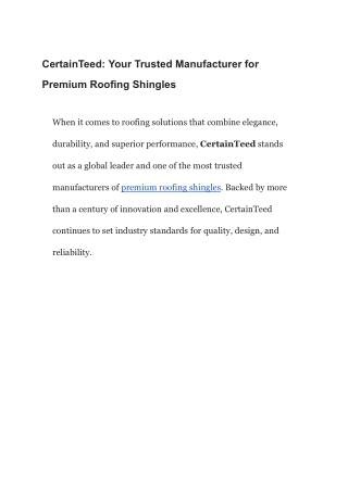 CertainTeed Your Trusted Manufacturer for Premium Roofing Shingles