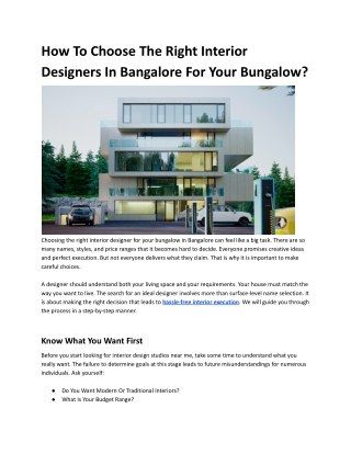 How To Choose The Right Interior Designers In Bangalore For Your Bungalow