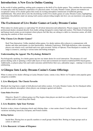 The Excitement of Live Dealer Games at Lucky Dreams Casino