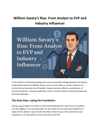 William Savary: A Leader in Finance