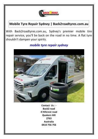 Mobile Tyre Repair Sydney  Back2roadtyres.com.au
