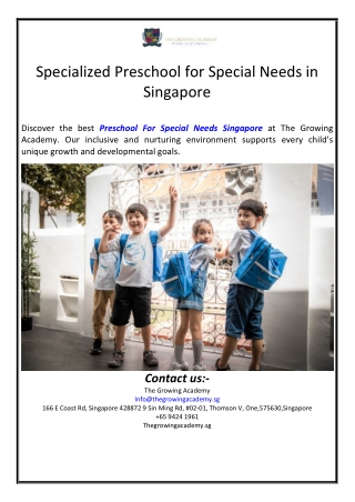 Specialized Preschool for Special Needs in Singapore