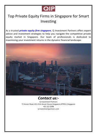 Top Private Equity Firms in Singapore for Smart Investing