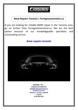 Bmw Repairs Toronto  Foreignautomotive.ca