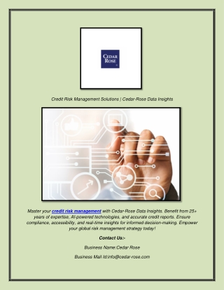 Credit Risk Management Solutions  Cedar-Rose Data Insights