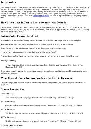 Negotiating the Terms of a Dumpster Rental in Orlando: Tips and Tricks