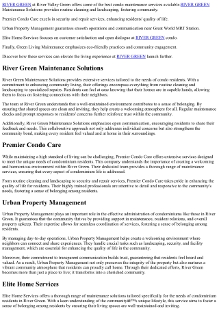 5 Best River Green Condo Maintenance Services Available