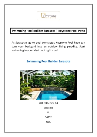 Swimming Pool Builder Sarasota | Keystone Pool Patio