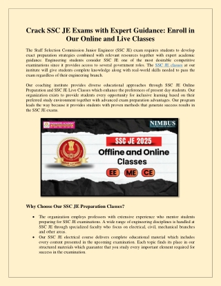 Crack SSC JE Exams with Expert Guidance Enroll in Our Online and Live Classes