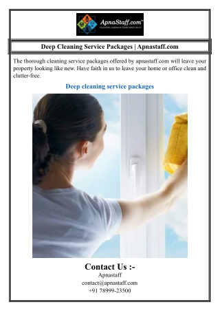 Deep Cleaning Service Packages | Apnastaff.com