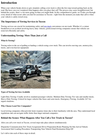 Behind the Scenes: What Happens After You Call a Tow Truck in Tucson?