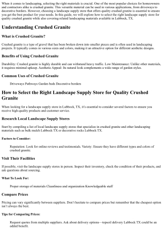 How to Select the Right Landscape Supply Store for Quality Crushed Granite