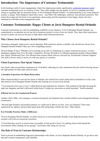 Customer Testimonials: Happy Clients at Javis Dumpster Rental Orlando