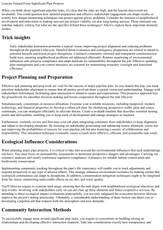 Lessons Picked Up From Significant Pipeline Projects
