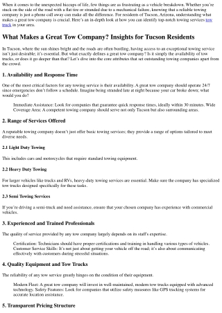 What Makes a Great Tow Company? Insights for Tucson Residents