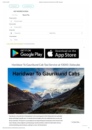 Haridwar To Gaurikund Cab Taxi Service at ₹3050 | Solocabs
