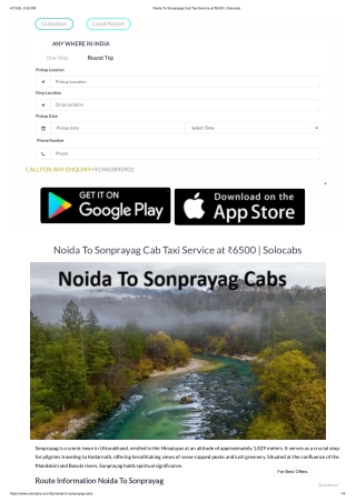 Noida To Sonprayag Cab Taxi Service at ₹6500 | Solocabs