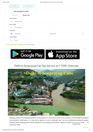 Delhi to Sonprayag Cab Taxi Service at ₹ 7500 | Solocabs