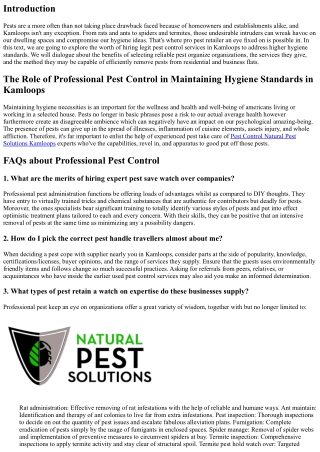The Role of Professional Pest Control in Maintaining Hygiene Standards in Kamloo