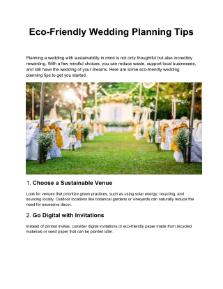 Eco-Friendly Wedding Planning Tips