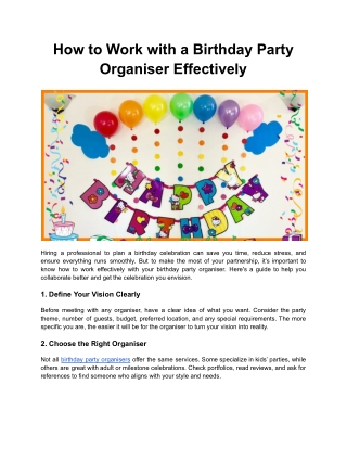 how to work with a birthday party organiser