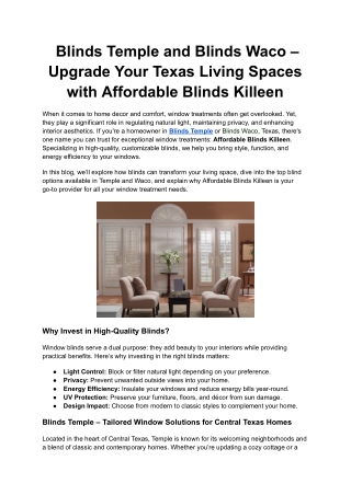 Blinds Temple and Blinds Waco – Upgrade Your Texas Living Spaces with Affordable Blinds Killeen
