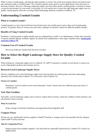 How to Select the Right Landscape Supply Store for Quality Crushed Granite