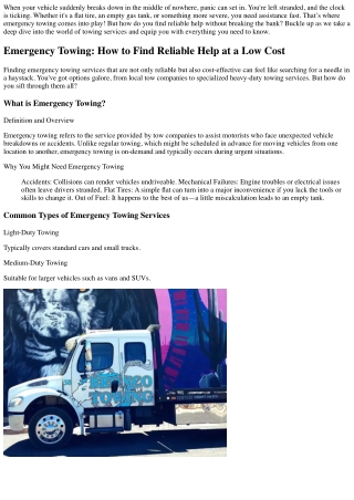Emergency Towing: How to Find Reliable Help at a Low Cost