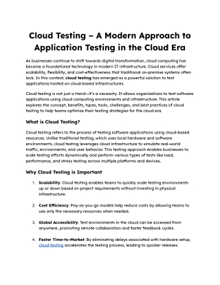 Cloud Testing – A Modern Approach to Application Testing in the Cloud Era