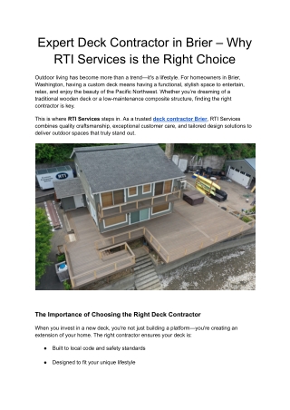 Expert Deck Contractor in Brier – Why RTI Services is the Right Choice
