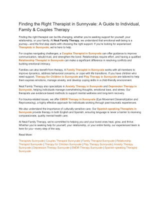 Finding the Right Therapist in Sunnyvale_ A Guide to Individual, Family & Couples Therapy