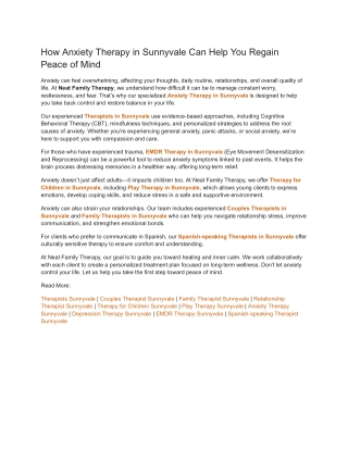 How Anxiety Therapy in Sunnyvale Can Help You Regain Peace of Mind