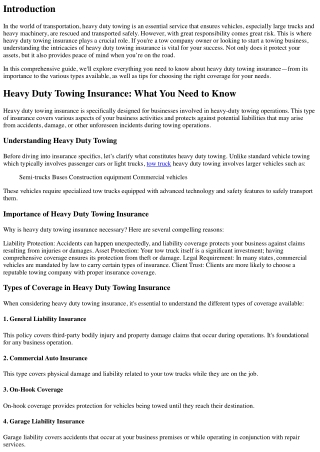 Heavy Duty Towing Insurance: What You Need to Know