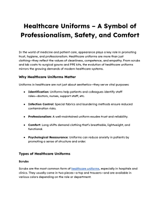 Healthcare Uniforms – A Symbol of Professionalism, Safety, and Comfort
