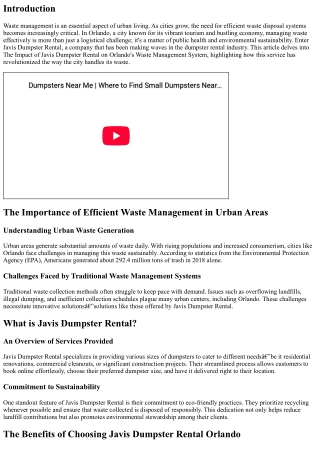 The Impact of Javis Dumpster Rental on Orlando's Waste Management System