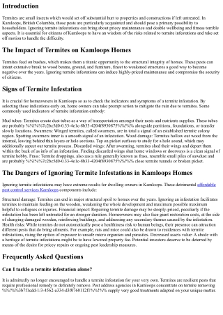 The Dangers of Ignoring Termite Infestations in Kamloops Homes