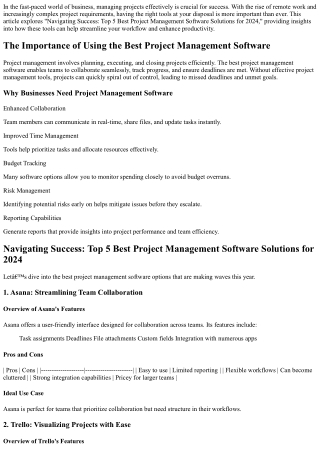 Navigating Success: Top 5 Best Project Management Software Solutions for 2024
