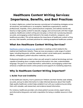 Healthcare Content Writing Services_ Importance, Benefits, and Best Practices