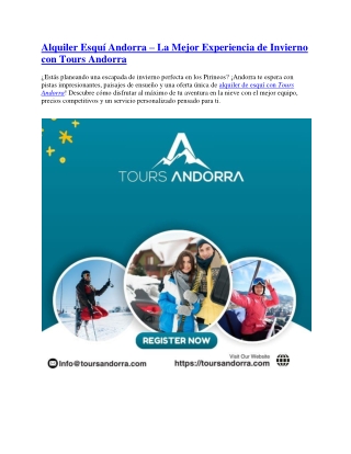 Alquiler Esquí Andorra – La Mejor Experiencia de Invierno con Tours Andorra